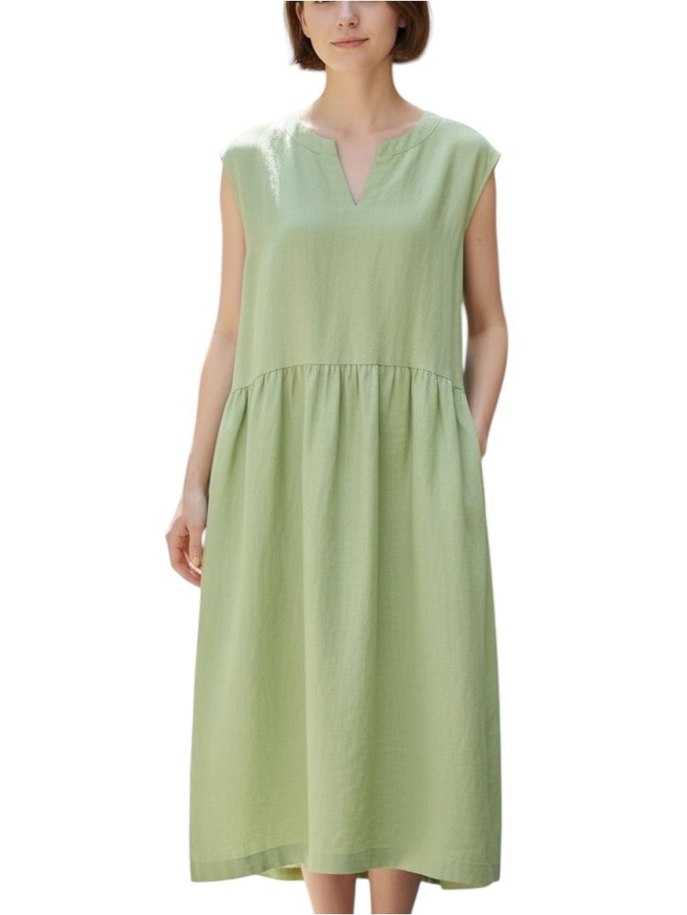 J Jill Lime Linen Relaxed Fit Sleeveless Shift Midi Dress w/ Pockets - Size 4X